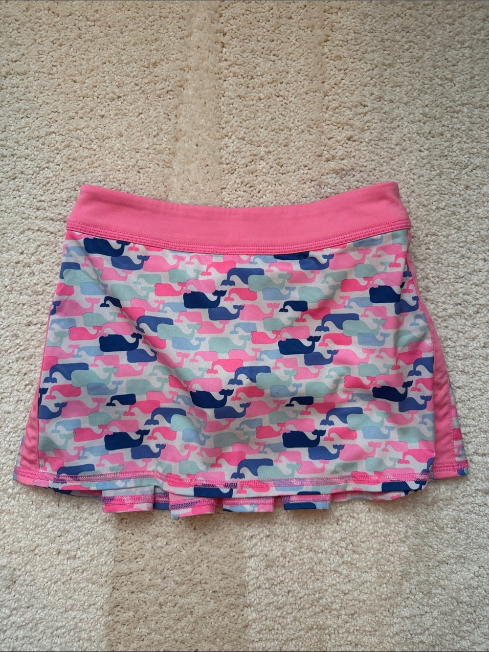 Vineyard Vines Girls Pink Navy and Light Blue Whale-Print Athletic Skort